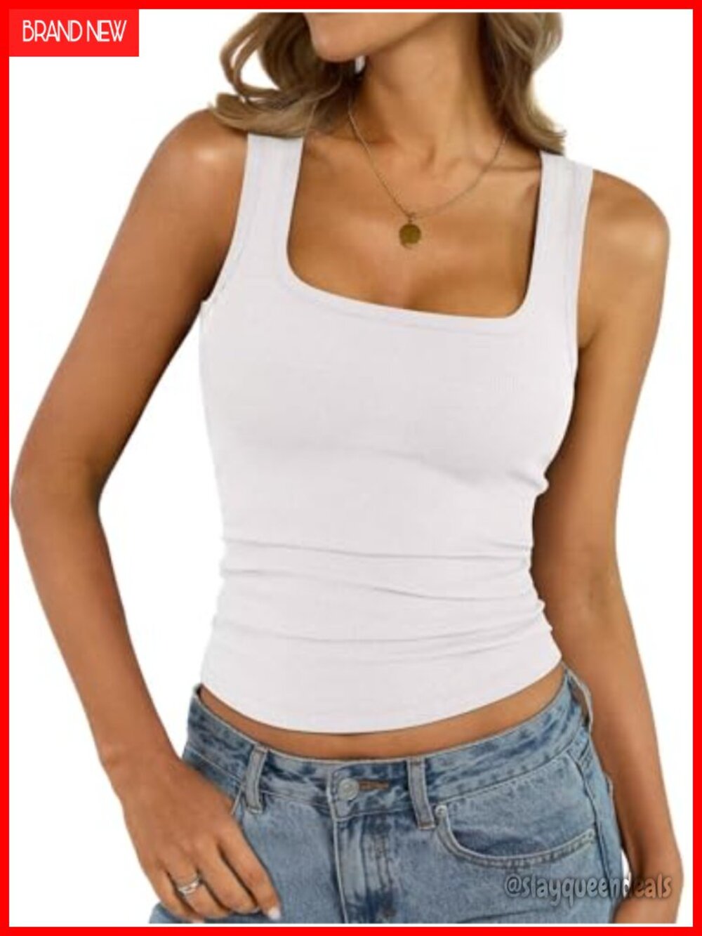EasyGala Womens Cotton Ribbed Square Neck Fitted Tank Top Sleeveless Shirt